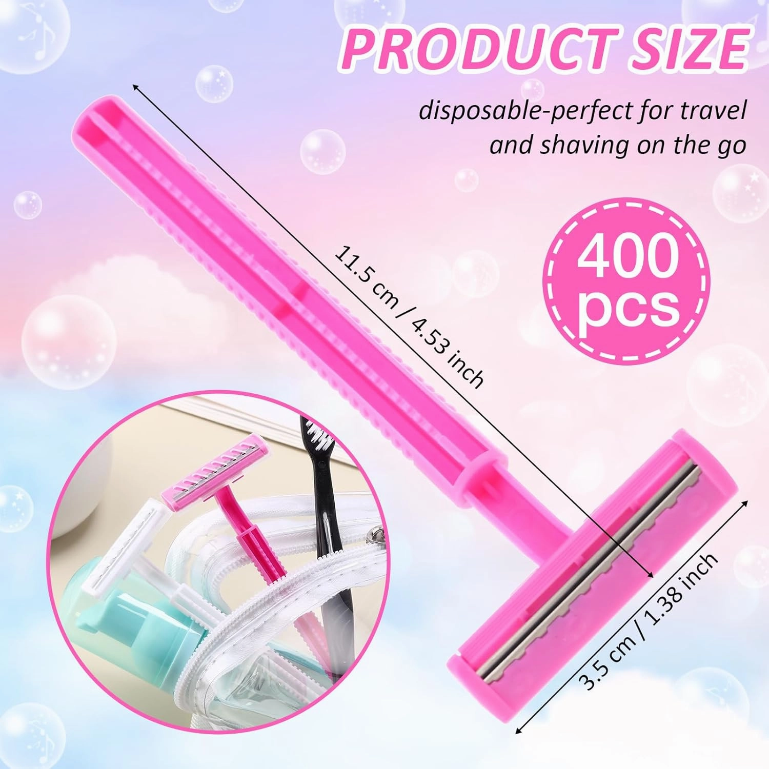 Lasnten 400 Pcs Disposable Razors Bulk Individually Wrapped Twin Blade Razors with Clear Safety Cap Stainless Steel for Women Men Hotel Shelter Homeless Nursing Home(White, Pink)