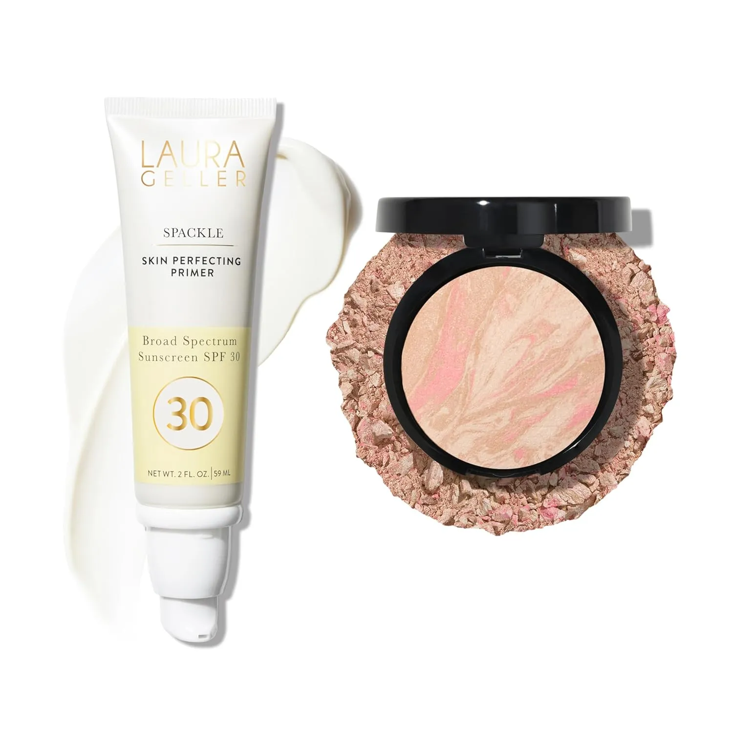 LAURA GELLER Brighten-n-Protect Foundation and SPF Makeup Primer Set: Balance-n-Brighten Porcelain and Spackle SPF 30 Primer