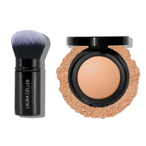 LAURA GELLER NEW YORK Baked Blurring   Setting Powder, Light/Medium and Retractable Airbrush Kabuki Brush 2PC