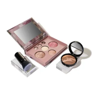LAURA GELLER NEW YORK Baked Starter Kit: Baked Balance-n-Brighten Powder Foundation, Tan and Best of the Best Palette Blush Bronzer Highlighter Eyeshadow and Retractable Kabuki Brush