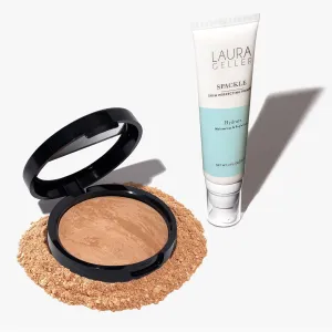 LAURA GELLER NEW YORK Balance-n-Brighten Powder Foundation, Golden Medium   Spackle Super-Size Makeup Primer with Hyaluronic Acid, Hydrate