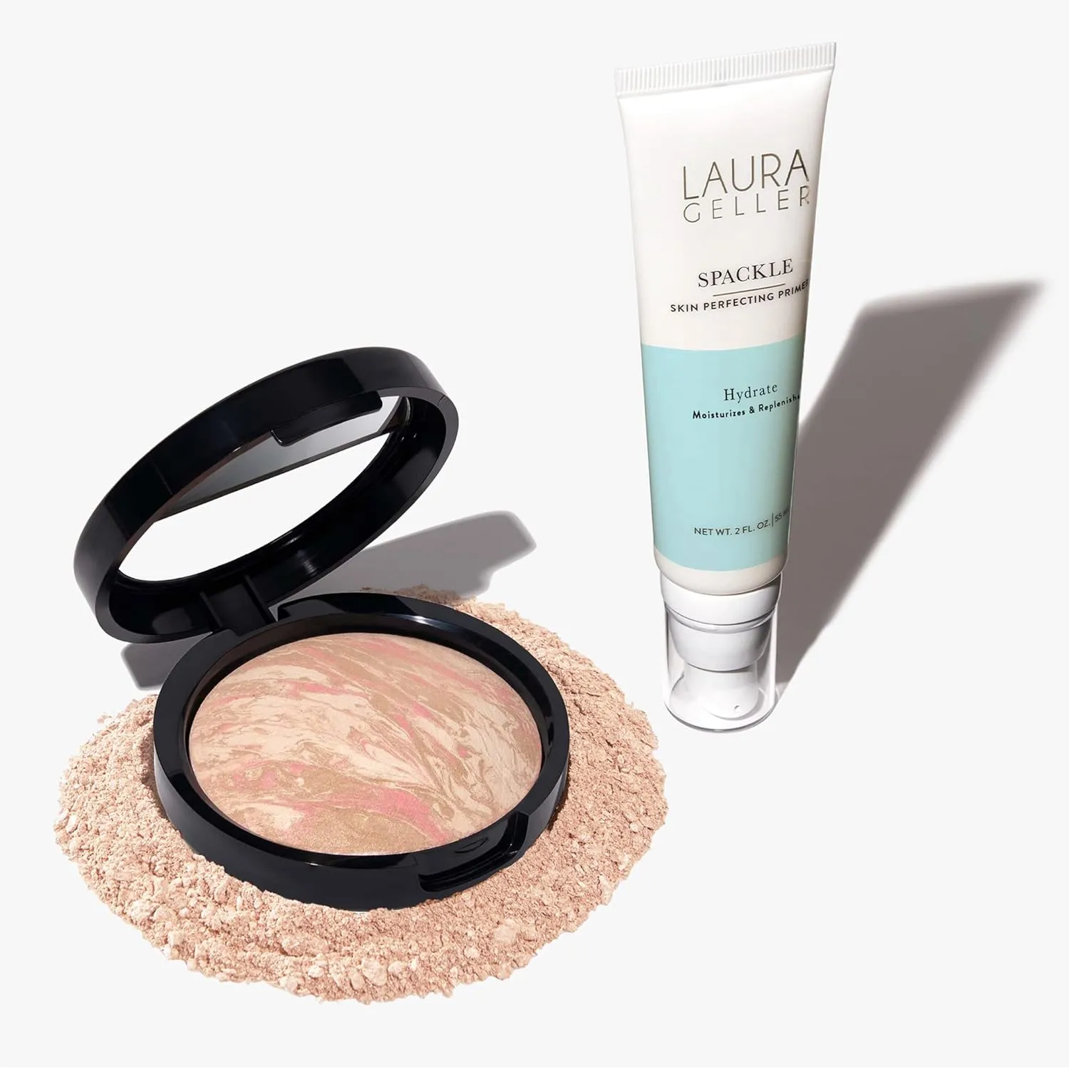 LAURA GELLER NEW YORK Balance-n-Brighten Powder Foundation, Porcelain   Spackle Super-Size Makeup Primer with Hyaluronic Acid, Hydrate