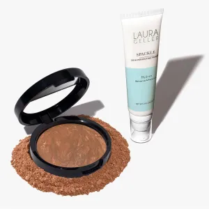 LAURA GELLER NEW YORK Balance-n-Brighten Powder Foundation, Toffee   Spackle Super-Size Makeup Primer with Hyaluronic Acid, Hydrate