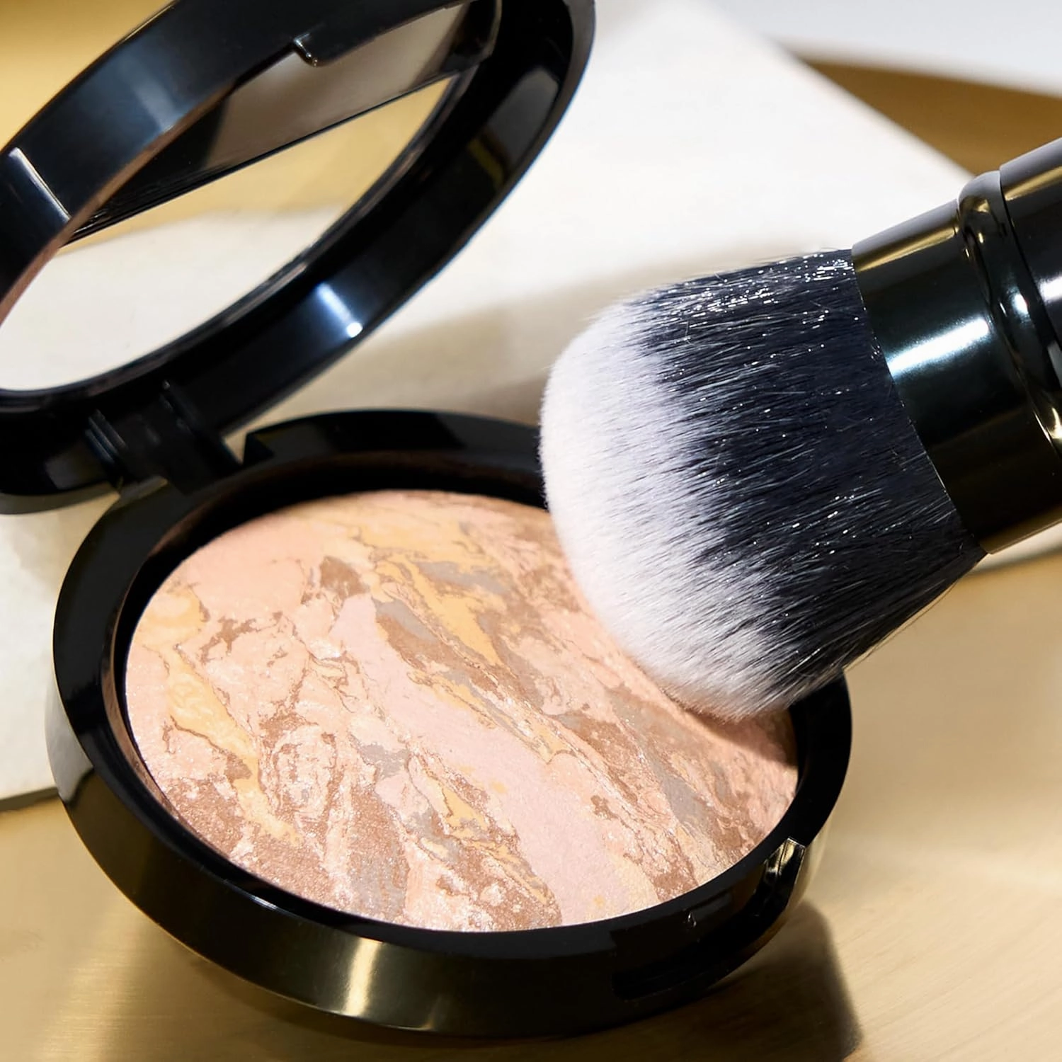 LAURA GELLER NEW YORK Laura's Must-Haves Kit 3pc: Baked Balance-n-Brighten Powder Foundation, Golden Medium   Spackle Skin Perfecting Makeup Primer, Hydrate   Airbrush Round Kabuki Brush