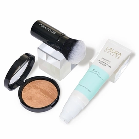 LAURA GELLER NEW YORK Laura's Must-Haves Kit 3pc: Baked Balance-n-Brighten Powder Foundation, Golden Medium   Spackle Skin Perfecting Makeup Primer, Hydrate   Airbrush Round Kabuki Brush