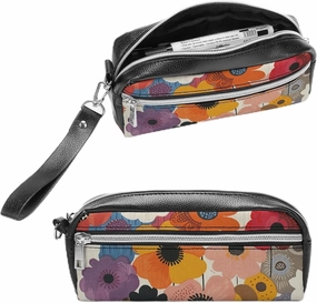 Leather Pencil Cases Oval Flower Pattern Pen Pouch Travel Cosmetic Bag for Purse Portable Makeup Brush Bag Holder Coin Purse for Women Makeup Case Organizer