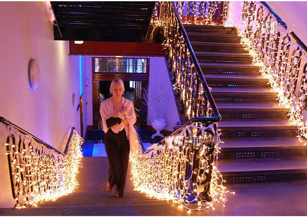 LED Icicle Lights, 96 LEDs 13FT 8 Modes Window Curtain Extendable Fairy Christmas Ceiling Dangling Hanging Twinkle Memory Lights for Party Decorations Outdoor Indoor (Warm White, 4M)