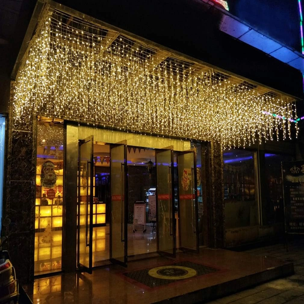 LED Icicle Lights, 96 LEDs 13FT 8 Modes Window Curtain Extendable Fairy Christmas Ceiling Dangling Hanging Twinkle Memory Lights for Party Decorations Outdoor Indoor (Warm White, 4M)