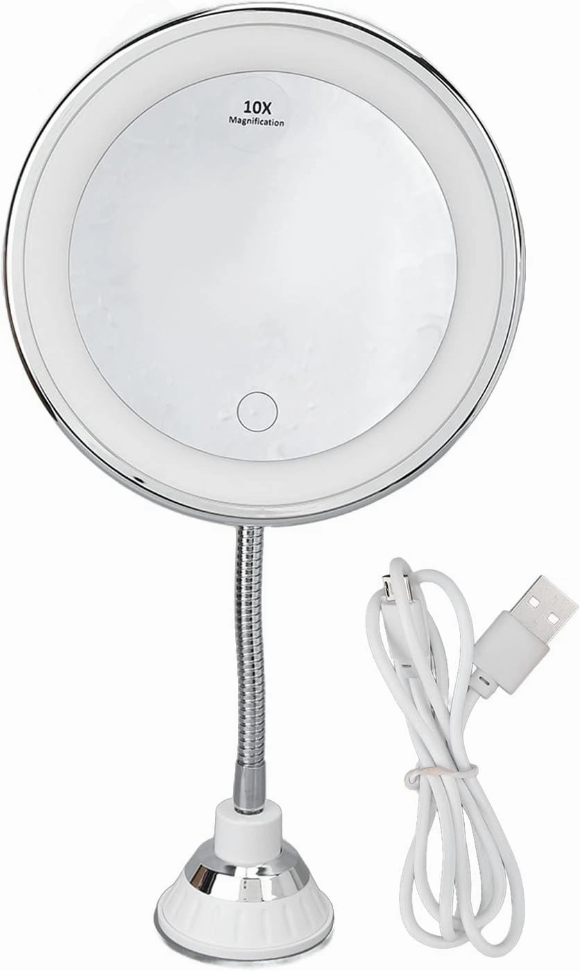 LED Lighted 10X Magnification,Lighted Makeup Mirror,LED Makeup Mirror 10x Magnification Adjustable Brightness Three Light Colors Suction Cup Design Makeup Mirror