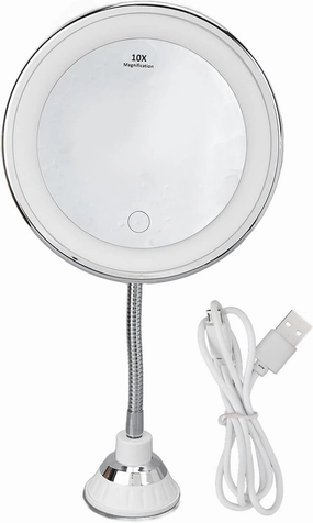 LED Lighted 10X Magnification,Lighted Makeup Mirror,LED Makeup Mirror 10x Magnification Adjustable Brightness Three Light Colors Suction Cup Design Makeup Mirror