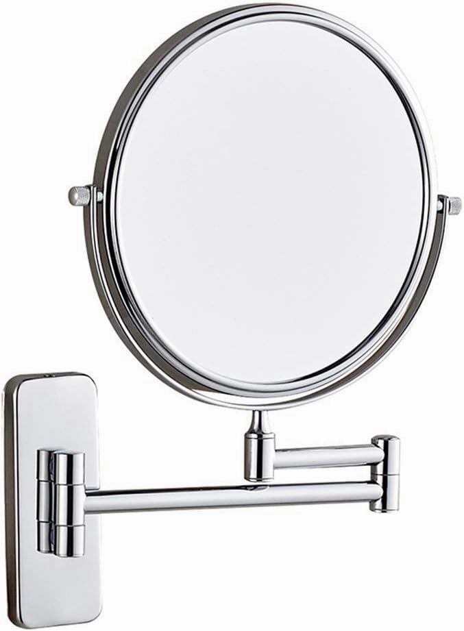 LED Mirror for Bathroom，8-Inch Double-Sided Makeup Vanity Mirror，360° Swivel Wall-Mounted Extendable Round Cosmetic Vanity MirrorsChrome 5X(Chrome,7X)