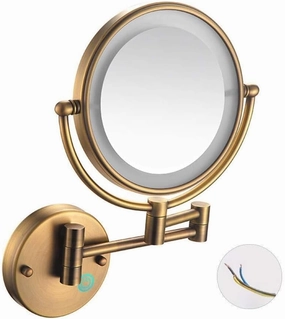 LED Wall Mounted Makeup Mirror, Brass Bathroom Mirror with Extendable Arm and Touch Screen for Shaving and Makeup(7X)