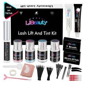 Libeauty Eyelash Lift and Color Kit Brow Lamination with Black Lash Perm Quick Lifting & Voluminous Coloring with Complete Tools DIY Use at Home & Salon Supplies