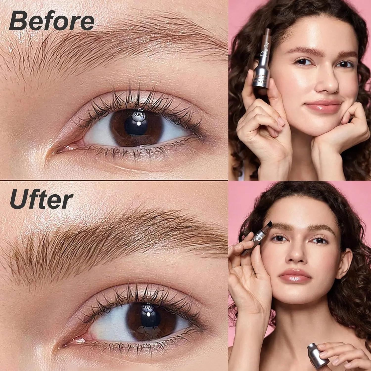 Liftique Brow Brush, Liftique-Instant Brow Brush, Brow Fection 4D Eyebrow Pen, Eyebrow Angled Brush & Dip (4 Colors)