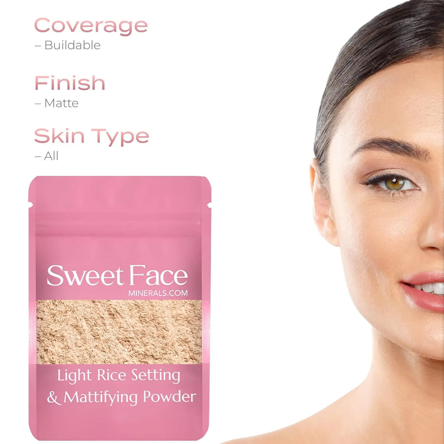 LIGHT RICE SETTING BULK POWDER (1 Pound Refill Pouch) Loose Mineral Makeup Use alone or add to Foundation to create an even more Matte Finish Absorbs Oil Leaves Face Smooth Makeup Lasts Longer