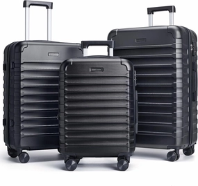 LIGHT FLIGHT Luggage Sets, 3 Piece Durable Suitcase Set with Spinner Wheels, 3 Pcs Hardside Lightweight luggage with TSA Lock, Large Checked Travel Suitcases, 20/24/28 Inch, Black