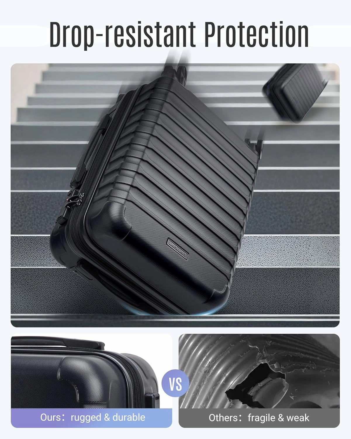 LIGHT FLIGHT Luggage Sets, 3 Piece Durable Suitcase Set with Spinner Wheels, 3 Pcs Hardside Lightweight luggage with TSA Lock, Large Checked Travel Suitcases, 20/24/28 Inch, Black