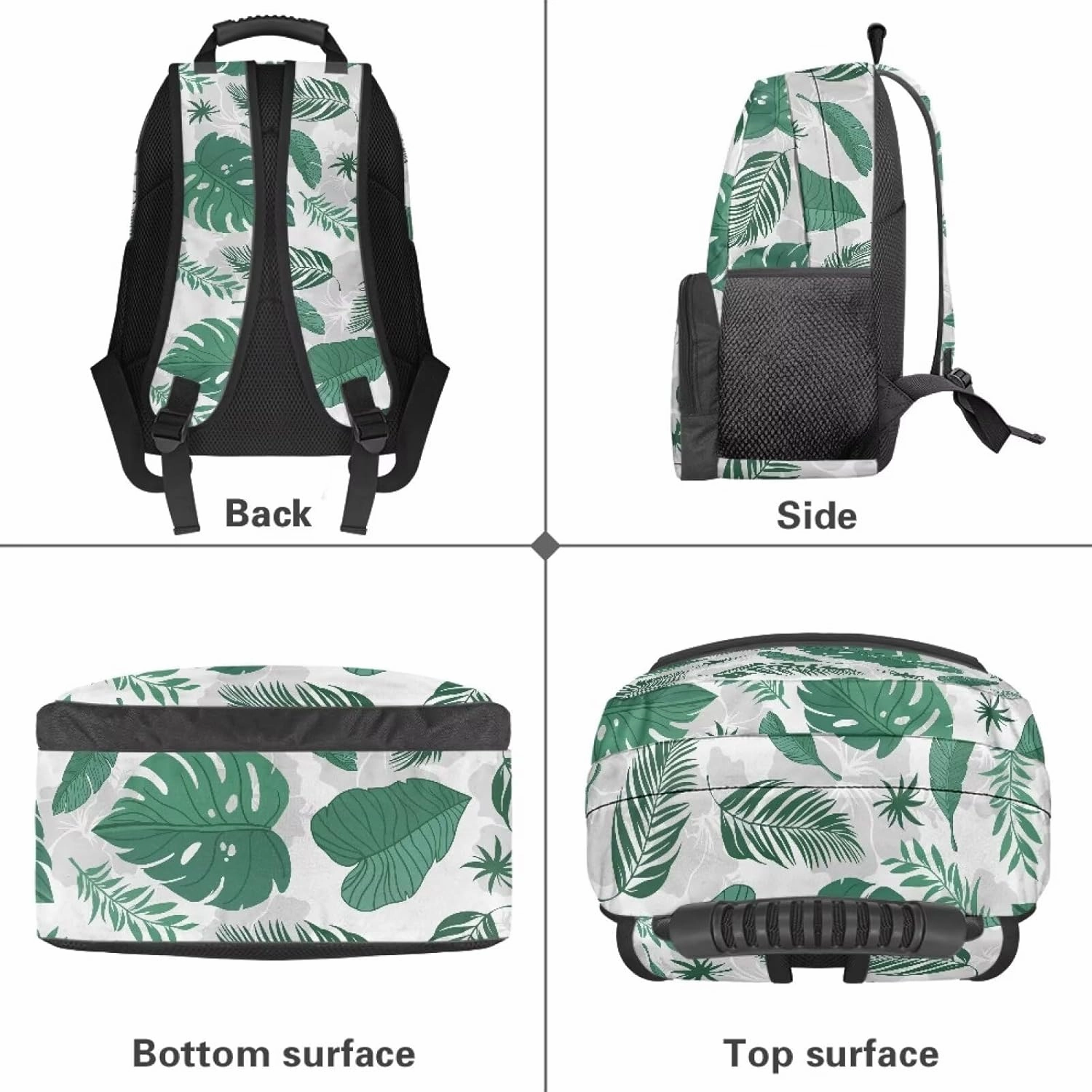 Lightweight College Backpack for Teens - 17.3 Inch Laptop Bag with Adjustable Shoulder Strap, Book Pencil Organizer & Side Water Bottle Pockets for School, Fresh Green Palm Leaf Print