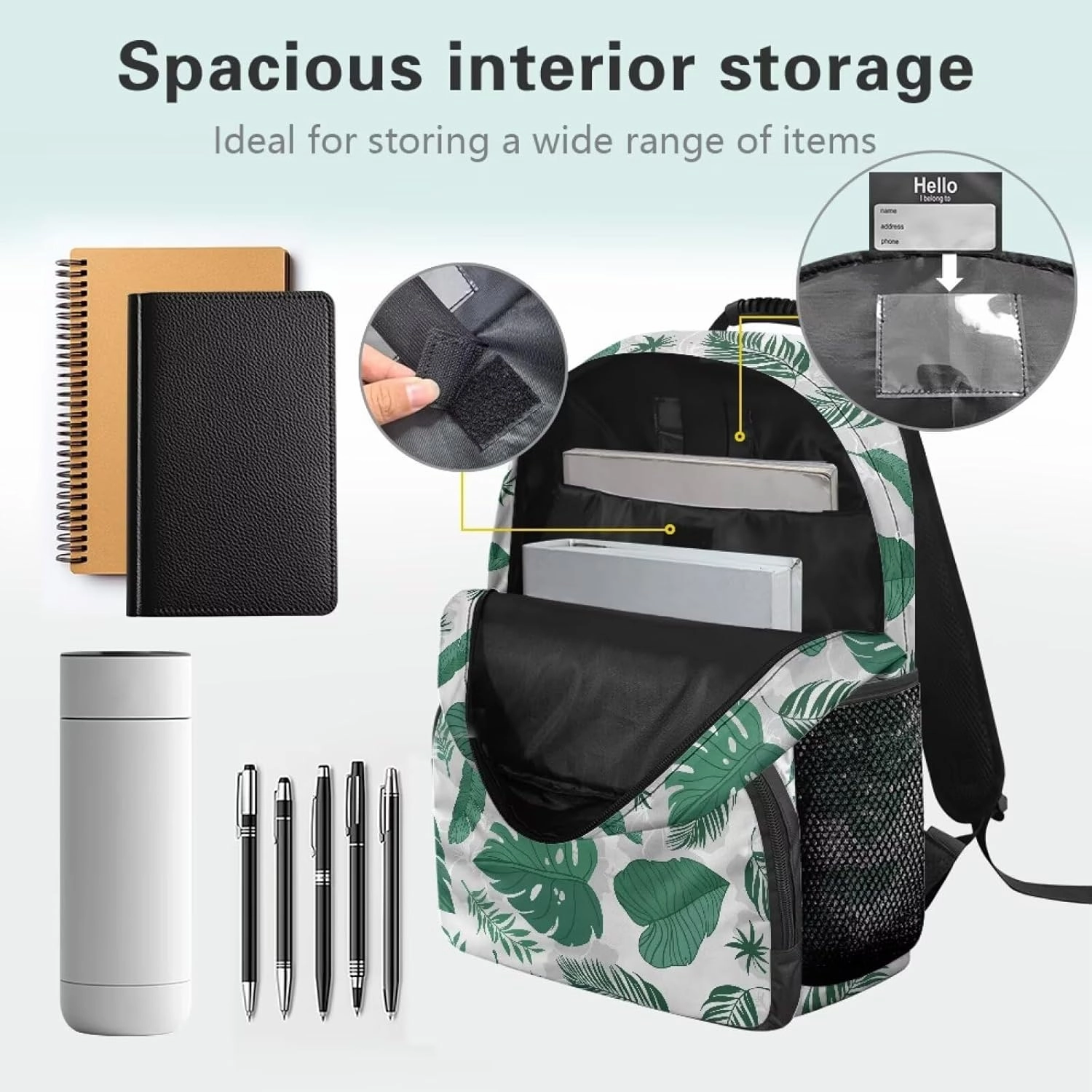Lightweight College Backpack for Teens - 17.3 Inch Laptop Bag with Adjustable Shoulder Strap, Book Pencil Organizer & Side Water Bottle Pockets for School, Fresh Green Palm Leaf Print
