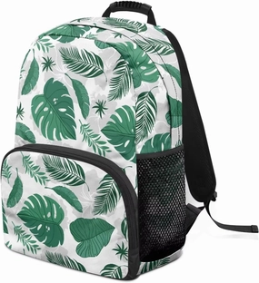Lightweight College Backpack for Teens - 17.3 Inch Laptop Bag with Adjustable Shoulder Strap, Book Pencil Organizer & Side Water Bottle Pockets for School, Fresh Green Palm Leaf Print