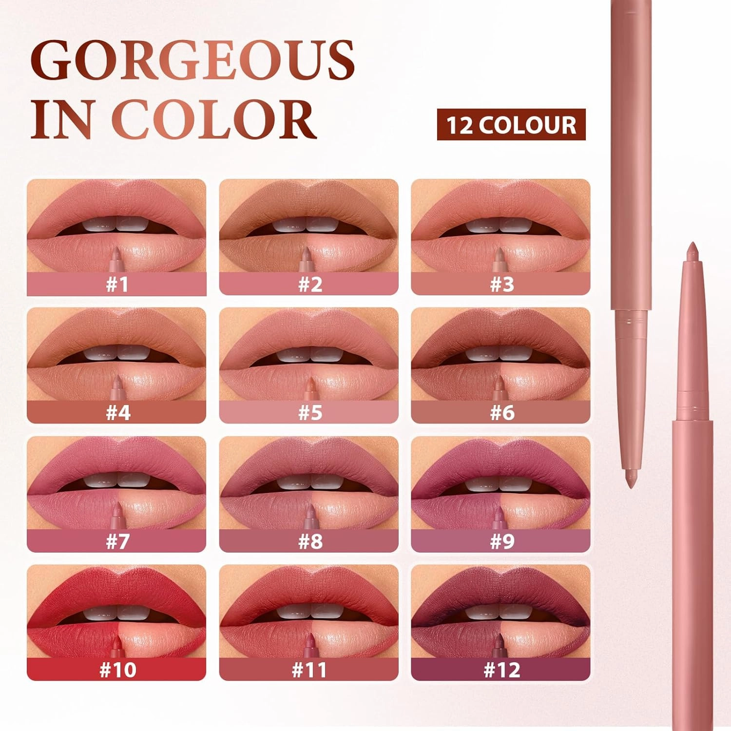 Lip Liner Set, Waterproof Long Wear Lip Gloss, Lip Liner Pencil for Painting Outline Plump Lips, Smooth Creamy Texture Velvet Pigmented Lipstick (01# 02#, one size)