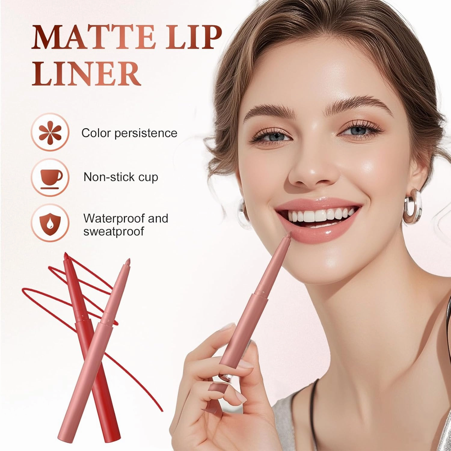 Lip Liner Set, Waterproof Long Wear Lip Gloss, Lip Liner Pencil for Painting Outline Plump Lips, Smooth Creamy Texture Velvet Pigmented Lipstick (01# 02#, one size)