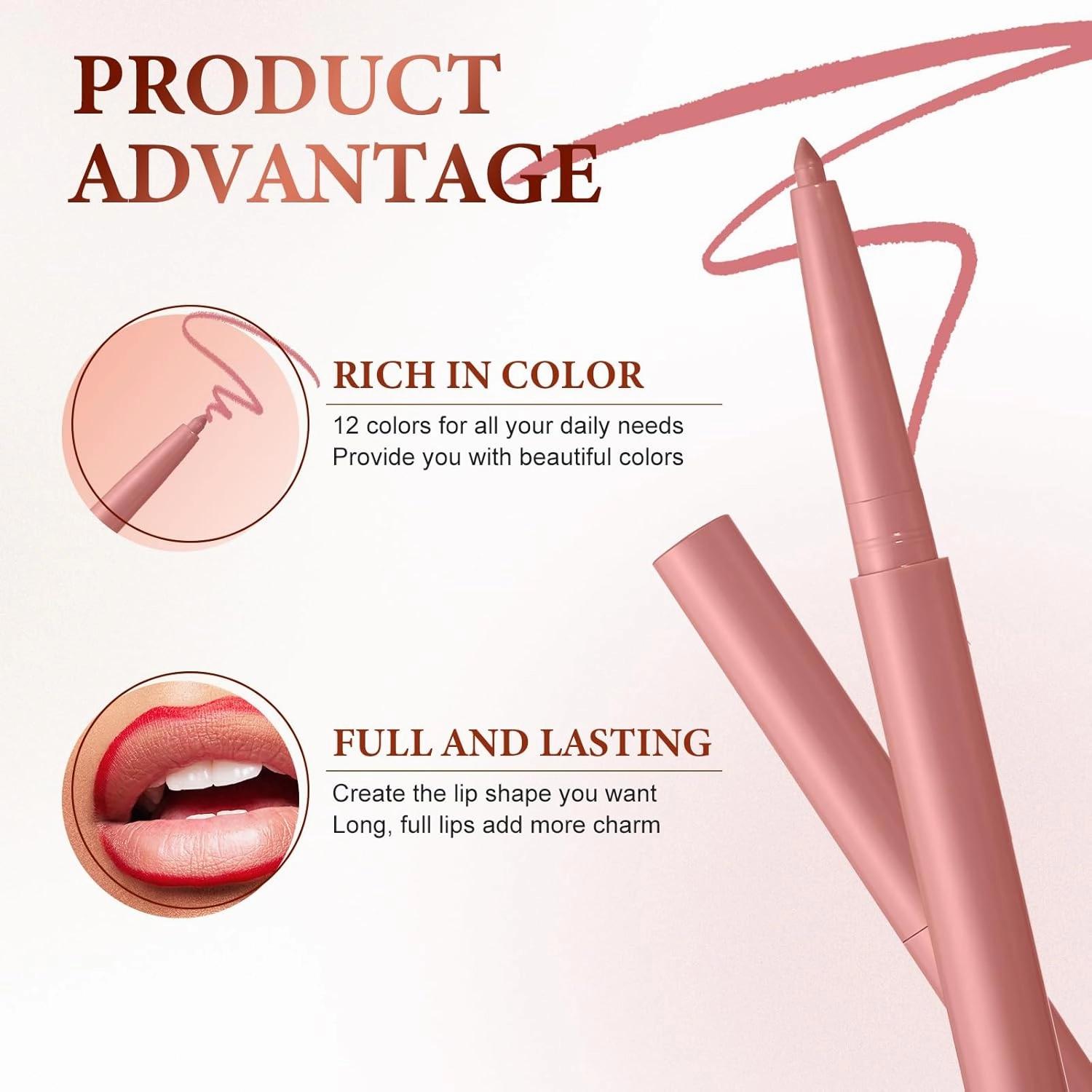 Lip Liner Set, Waterproof Long Wear Lip Gloss, Lip Liner Pencil for Painting Outline Plump Lips, Smooth Creamy Texture Velvet Pigmented Lipstick (01# 02#, one size)