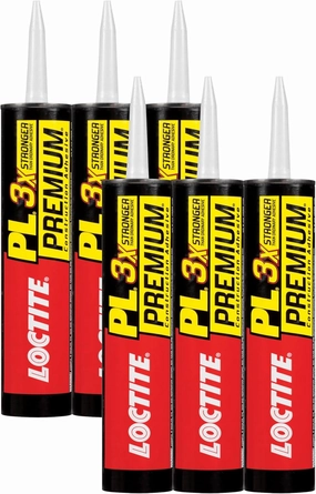 Loctite PL Premium Polyurethane Construction Adhesive, Versatile Construction Glue for Wood, Concrete, Stone, Metal & More- 10 fl oz, Cartridge, 6 Pack