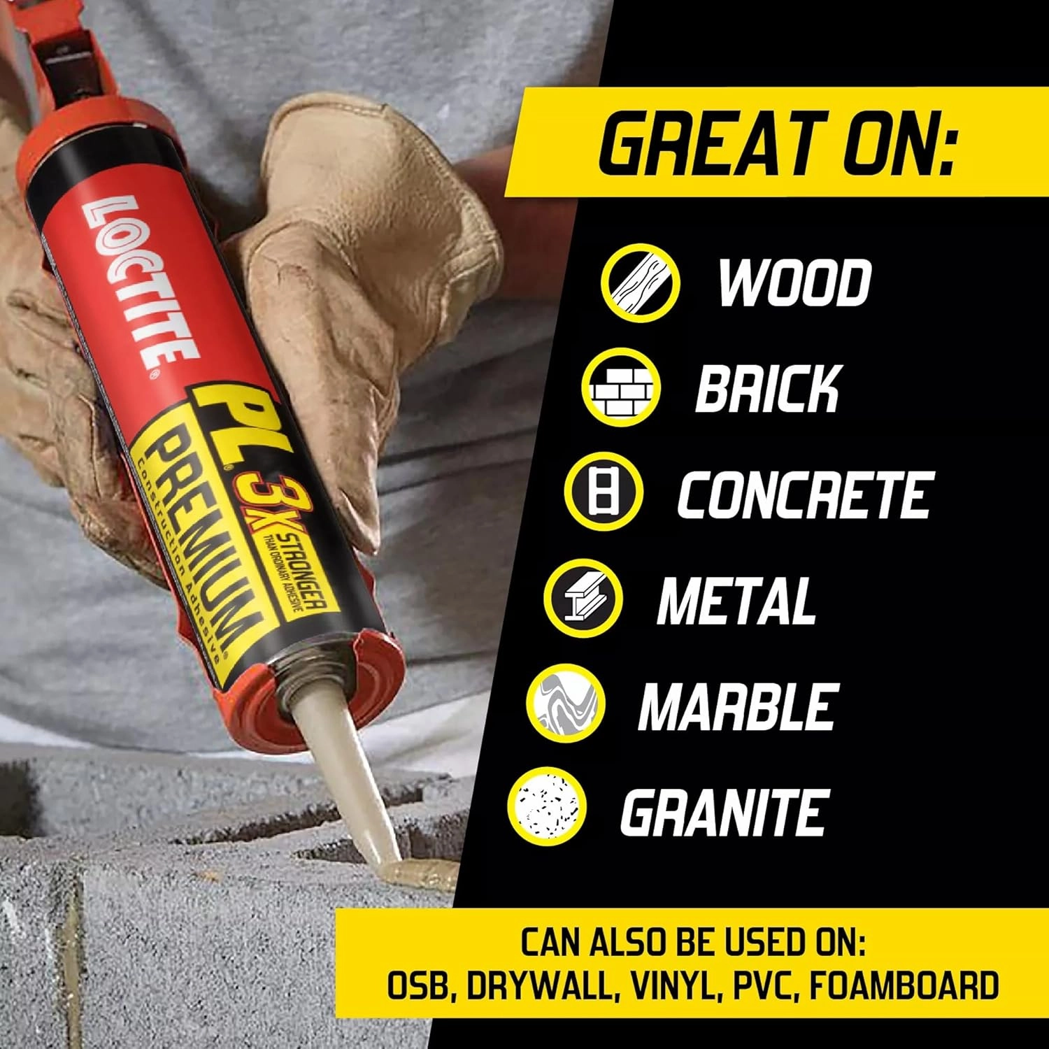 Loctite PL Premium Polyurethane Construction Adhesive, Versatile Construction Glue for Wood, Concrete, Stone, Metal & More- 10 fl oz, Cartridge, 6 Pack