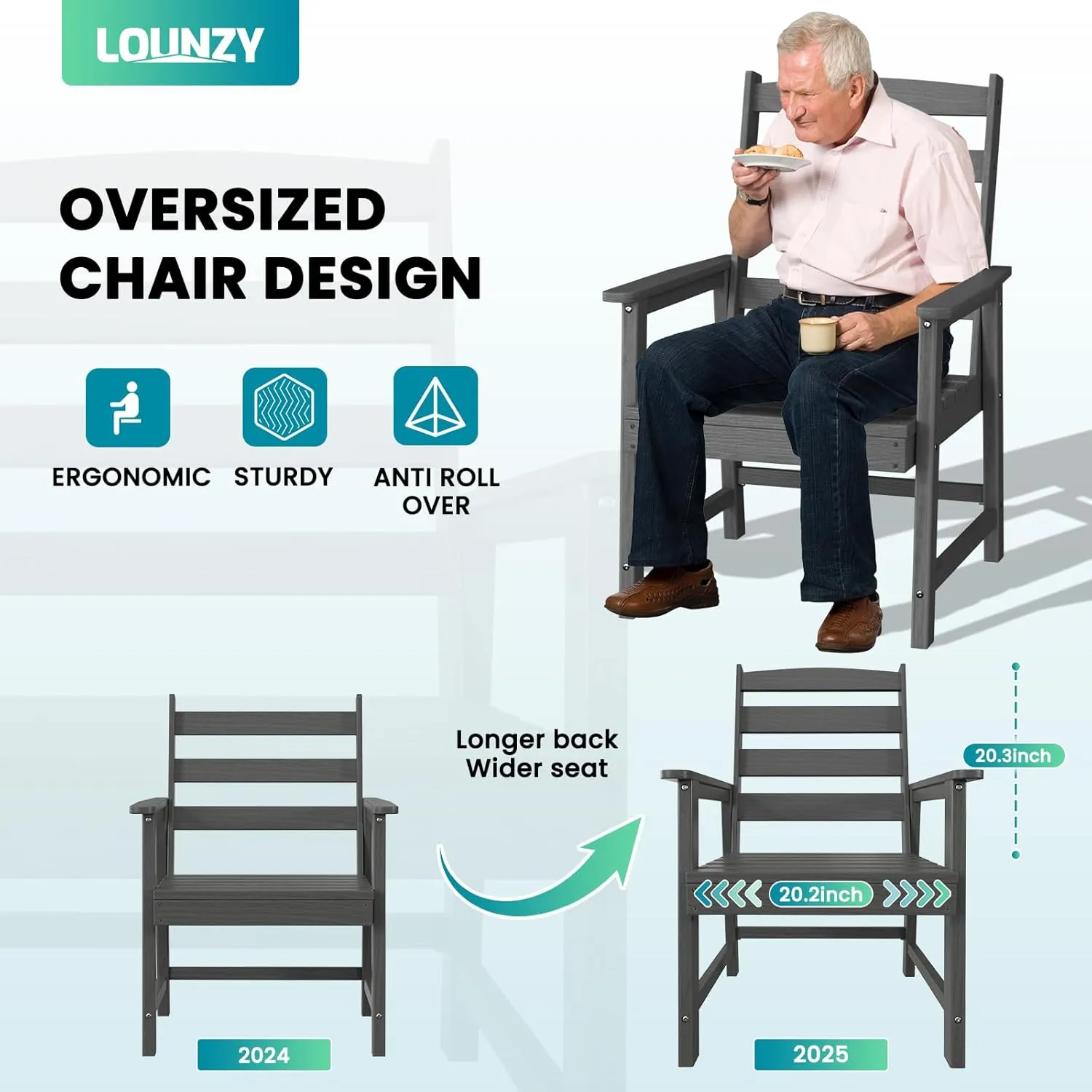 LOUNZY 7 Pieces Patio Dining Sets, Outdoor HDPE Furniture Set for 6 w/ 2" Hole Cut-Out Dining Table with 6 Patio Chairs for Pool, Lawn and Garden,Gray