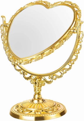 Lurrose Heart Shaped Mirror Heart Mirror Kawaii Mirror Tabletop Vanity Mirror Double Sided Magnifying Makeup Mirror with 360 Degree Rotation (Golden)