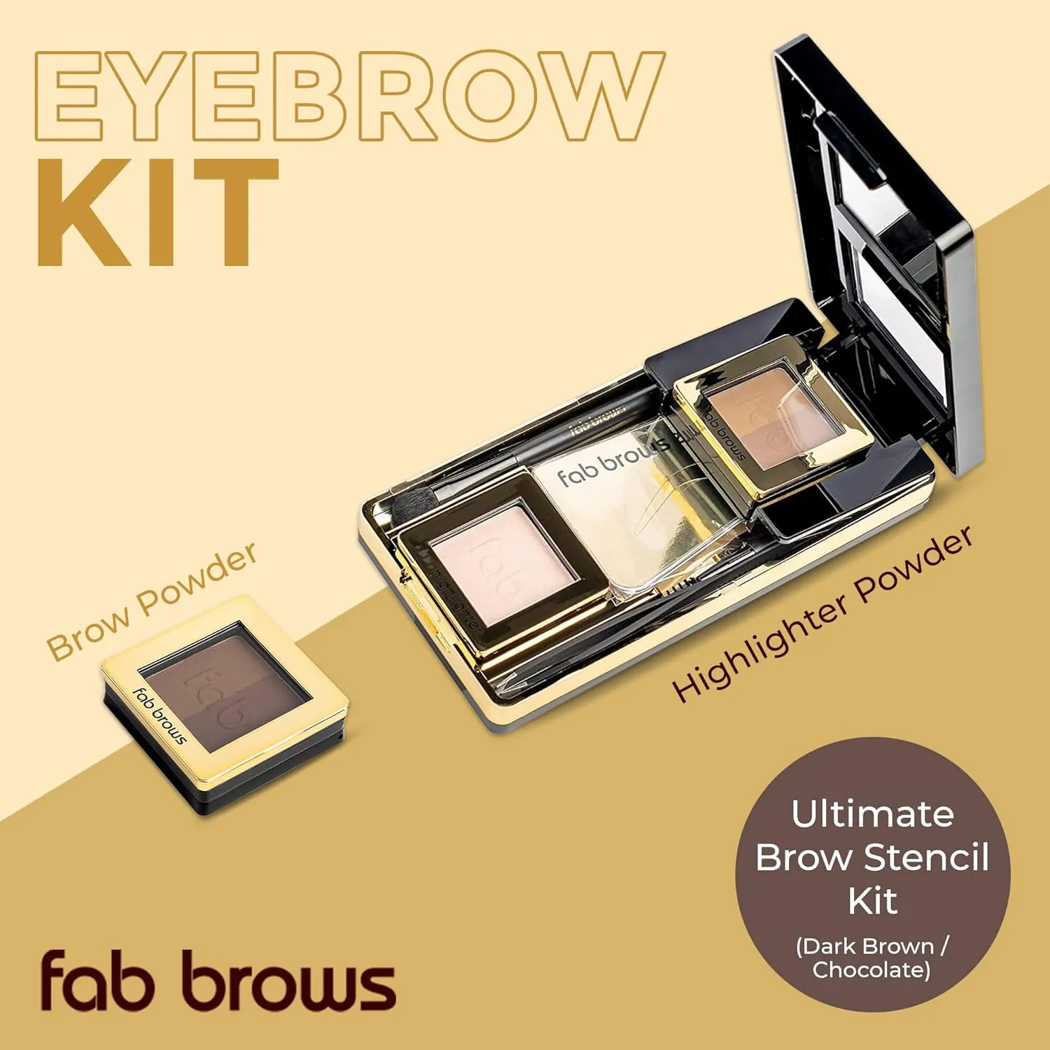 LUX Duo Stencil Eyebrow Kit - The Ultimate Brow Stencil Kit with Duo Brow Powder, Highlighter Powder, Stencil Shapes, Eyebrow Tools & Mirror - Eyebrow Stencil Kit Makeup - Slate/Black