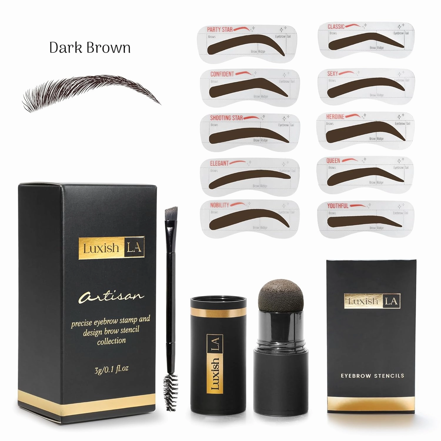 LUXSIHLA Eyebrow Stamp Kit & Eyebrow Stencils (Light Brown)