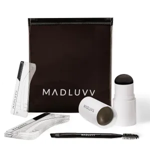MADLUVV Eyebrow Stencil Kit - Easy-to-Use, Natural Look, 9 Popular Shapes, Used by Professionals - Includes Stamp, Stencils, Spoolie, and Travel Bag (Brunette)