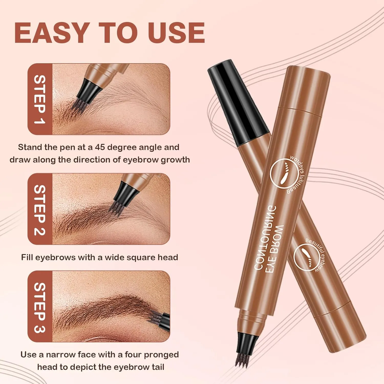 Magic Eyebrow Pencil, 4 Head Split Waterproof Long lasting Wild Eyebrow Pencil, Waterproof Microblading Eyebrow Pen, Brows Eyebrow Pen (Grey Brown)