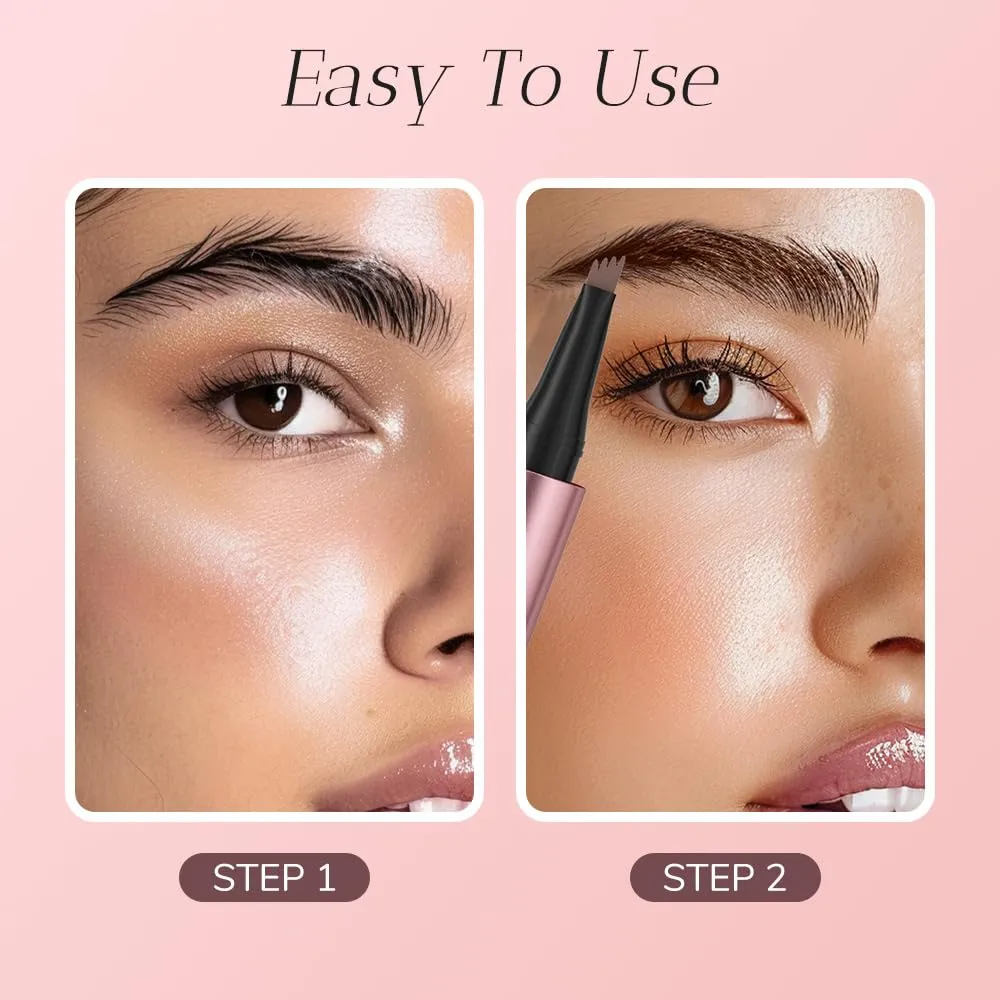 Magic Eyebrow Pencil, 4-Tip Fine Stroke, 3D Microblading, Long-Lasting (Dark Brown)