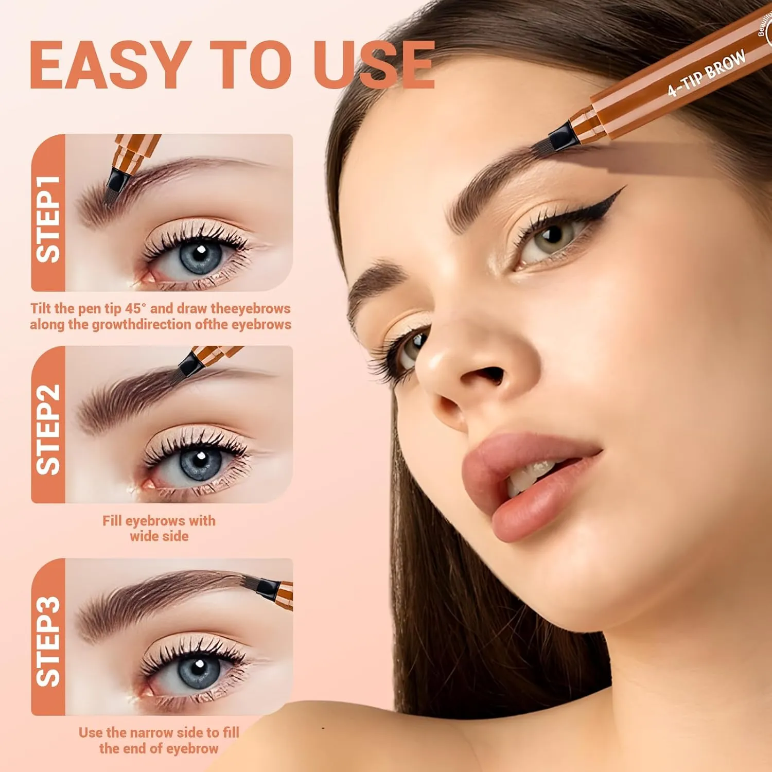 Magic Eyebrow Pencil, Upgraded Eyebrow Contouring Pen Waterproof Microblading Eyebrow Pencil Contouring Pen 4 Tipped Precise Brow Pens for Natural Eyebrow Makeup (1# light brown)