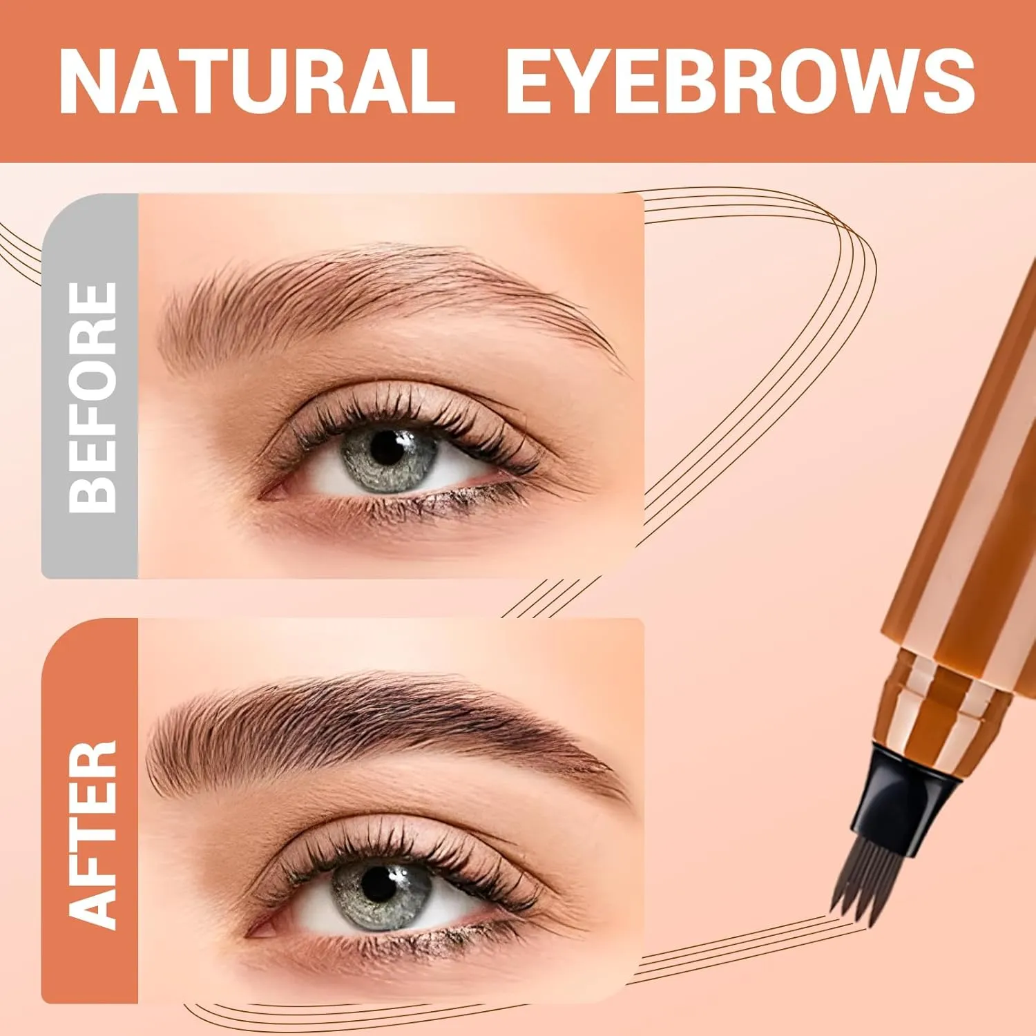 Magic Eyebrow Pencil, Upgraded Eyebrow Contouring Pen Waterproof Microblading Eyebrow Pencil Contouring Pen 4 Tipped Precise Brow Pens for Natural Eyebrow Makeup (1# light brown)