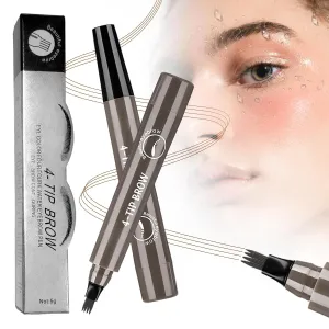 Magic Microblading Eyebrow Pencil, 2025 New 4-Tip Waterproof Brow Pencil with Micro-Fork Tip, Natural Fine Stroke Eyebrow Pen (Grey)