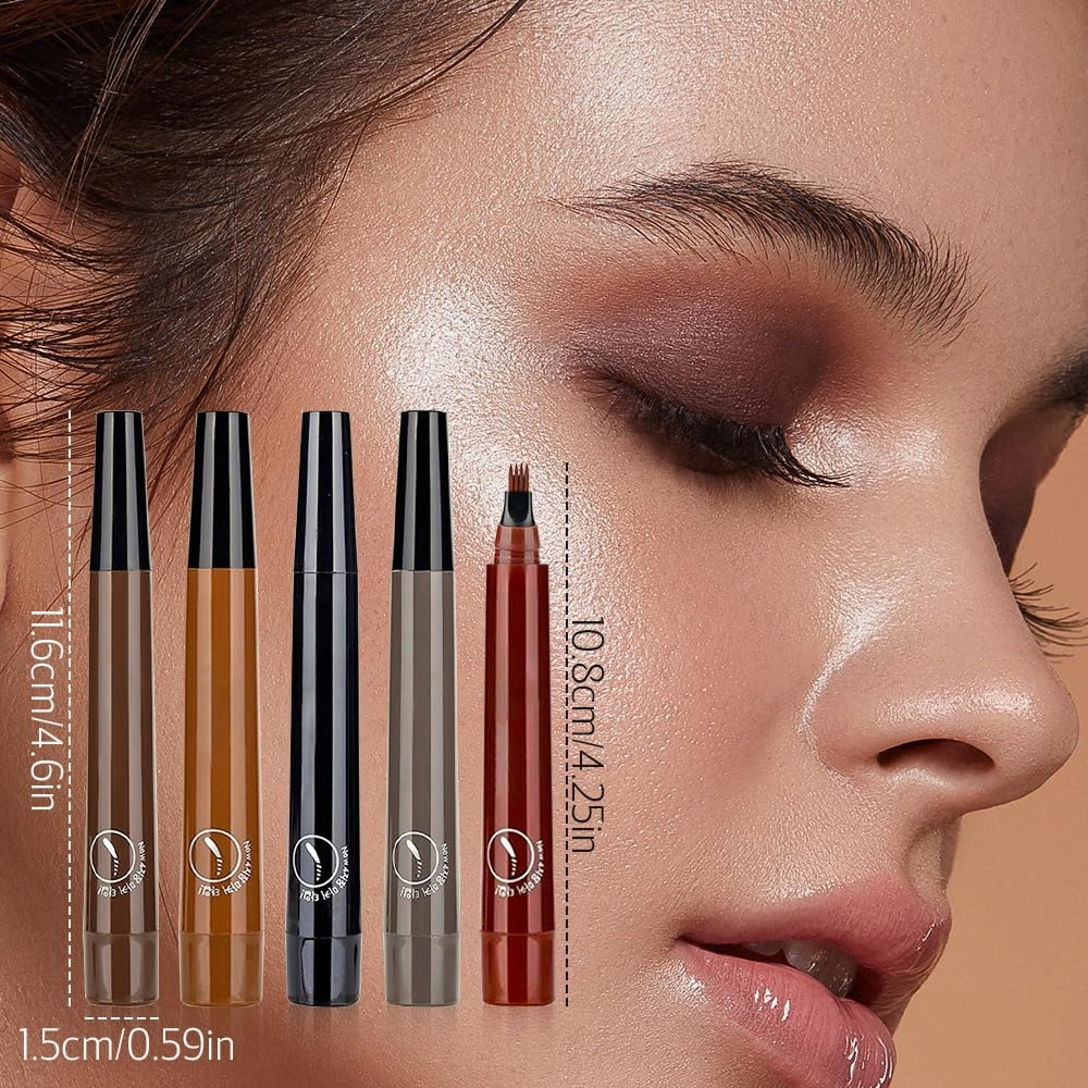 Magic Eyebrow Pencil, 3D Waterproof Microblading Eyebrow Pencil Contouring Pen 4 Tipped Precise Brow Pen, Long-Lasting Fine Stroke Microblade Eyebrow Brush (Dark Brown)