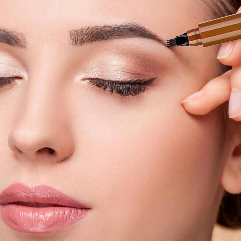Magic Eyebrow Pencil, 3D Waterproof Microblading Eyebrow Pencil Contouring Pen 4 Tipped Precise Brow Pen, Long-Lasting Fine Stroke Microblade Eyebrow Brush (Dark Brown)