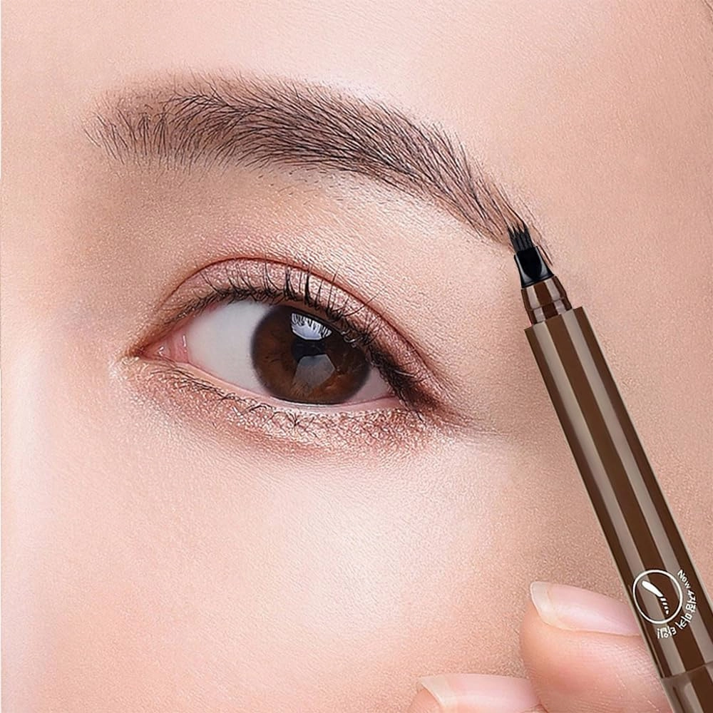Magic Eyebrow Pencil, 3D Waterproof Microblading Eyebrow Pencil Contouring Pen 4 Tipped Precise Brow Pen, Long-Lasting Fine Stroke Microblade Eyebrow Brush (Dark Brown)