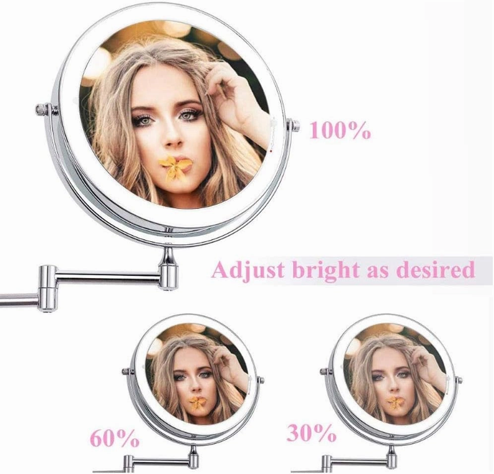 Magnifying Makeup Mirror with Light, Double Sided Folding LED Retractable 360°Swivel Illumination Vanity Mirror (Size : Battery5x)