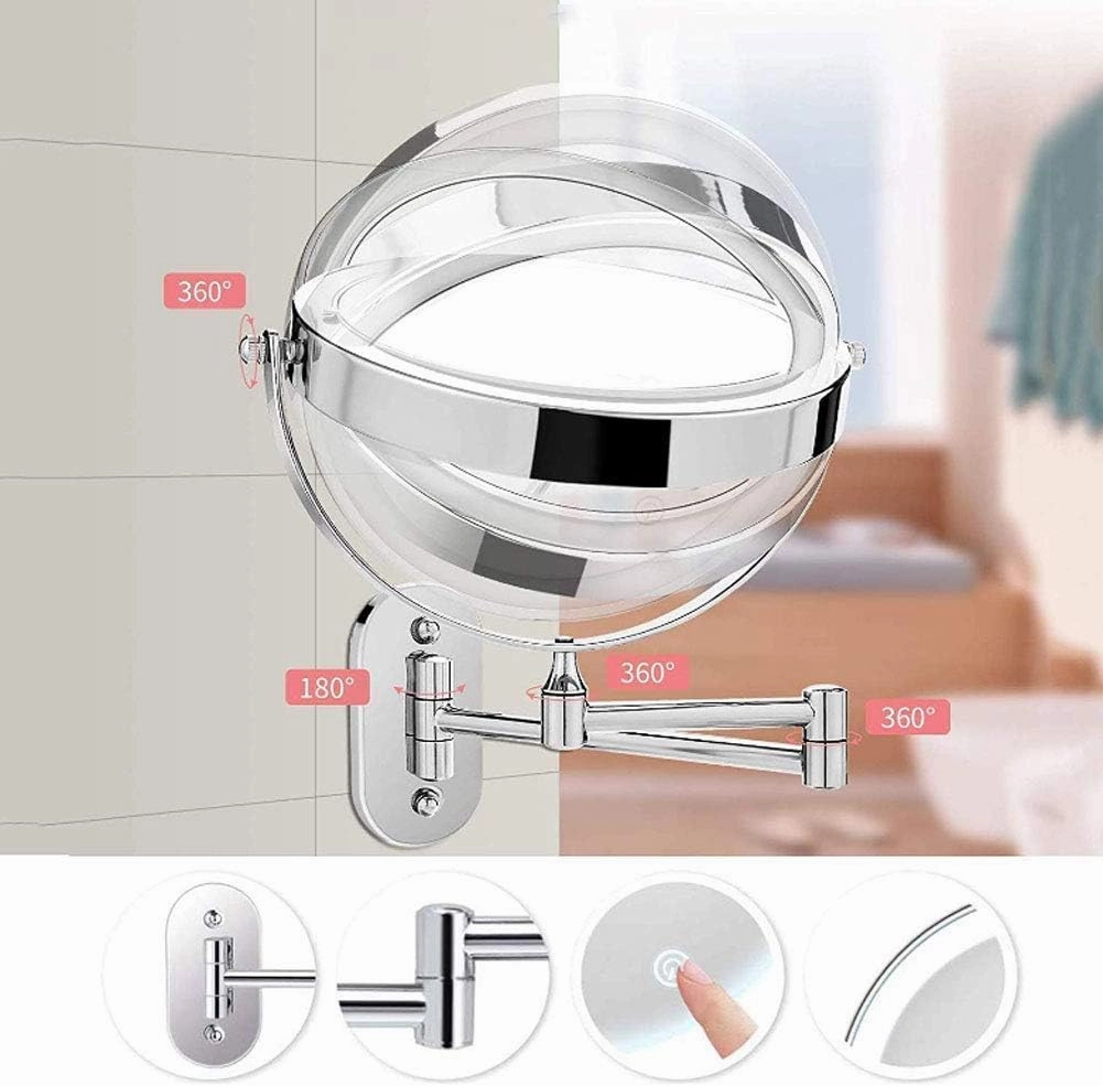 Magnifying Makeup Mirror with Light, Double Sided Folding LED Retractable 360°Swivel Illumination Vanity Mirror (Size : Battery5x)