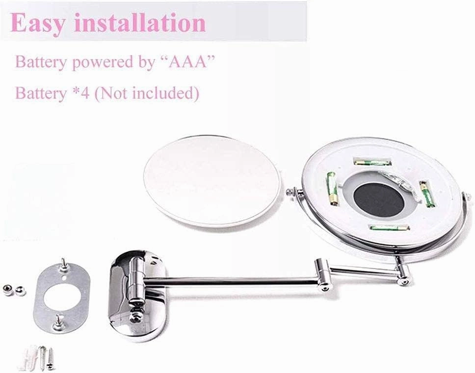 Magnifying Makeup Mirror with Light, Double Sided Folding LED Retractable 360°Swivel Illumination Vanity Mirror (Size : Battery5x)