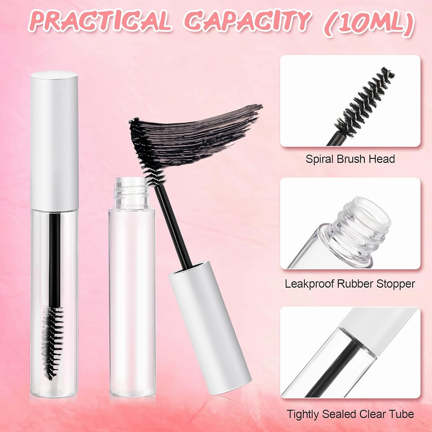 Maitys 30 Pack 10 ml Empty Mascara Tubes with Brush Wand Refillable Eyelash Cream Container Bottle with Funnels Leak Stoppers for Castor Oil/eyebrow Growth Serum/coconut Oil DIY Cosmetics(Matte White)