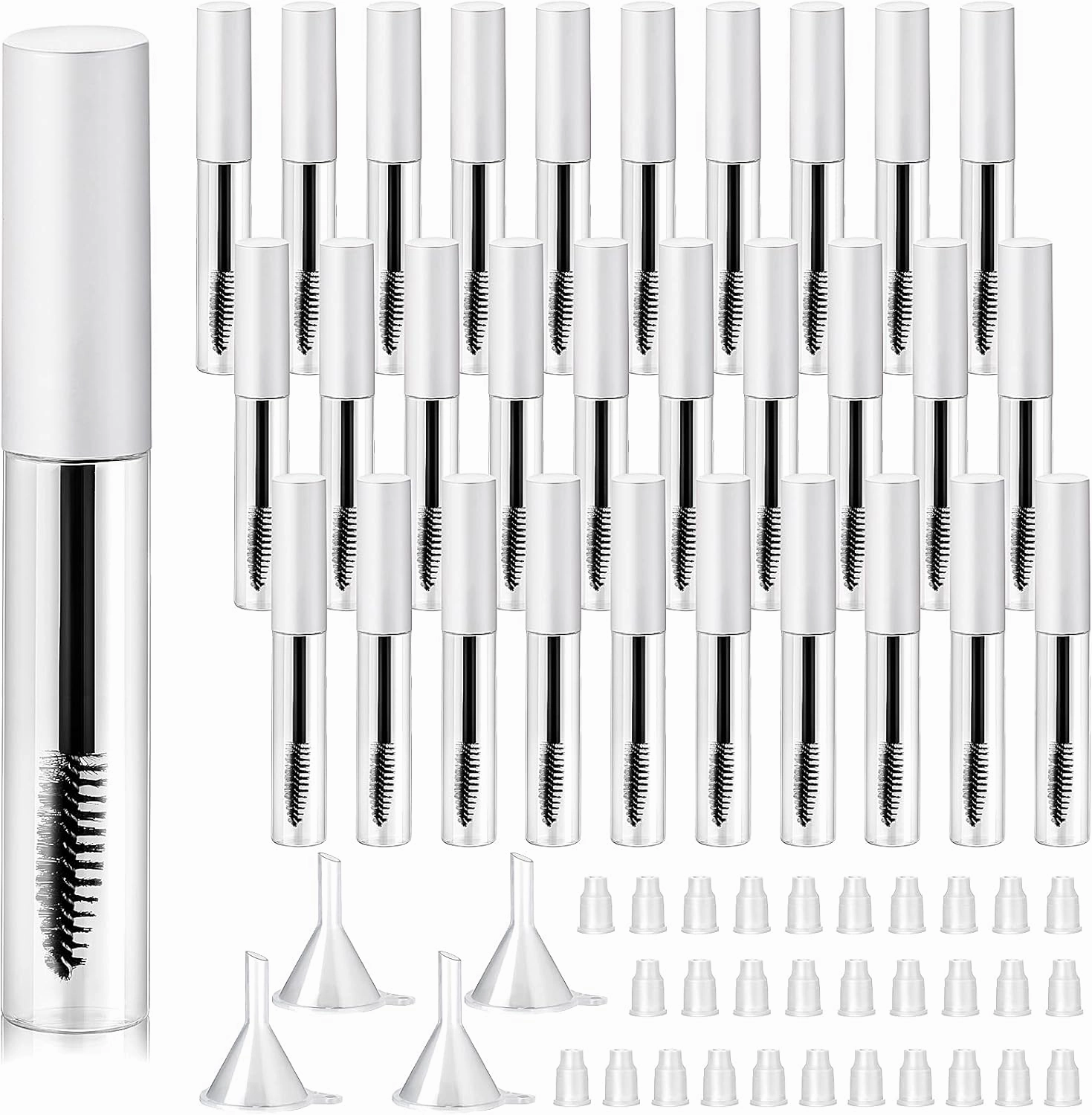 Maitys 30 Pack 10 ml Empty Mascara Tubes with Brush Wand Refillable Eyelash Cream Container Bottle with Funnels Leak Stoppers for Castor Oil/eyebrow Growth Serum/coconut Oil DIY Cosmetics(Matte White)