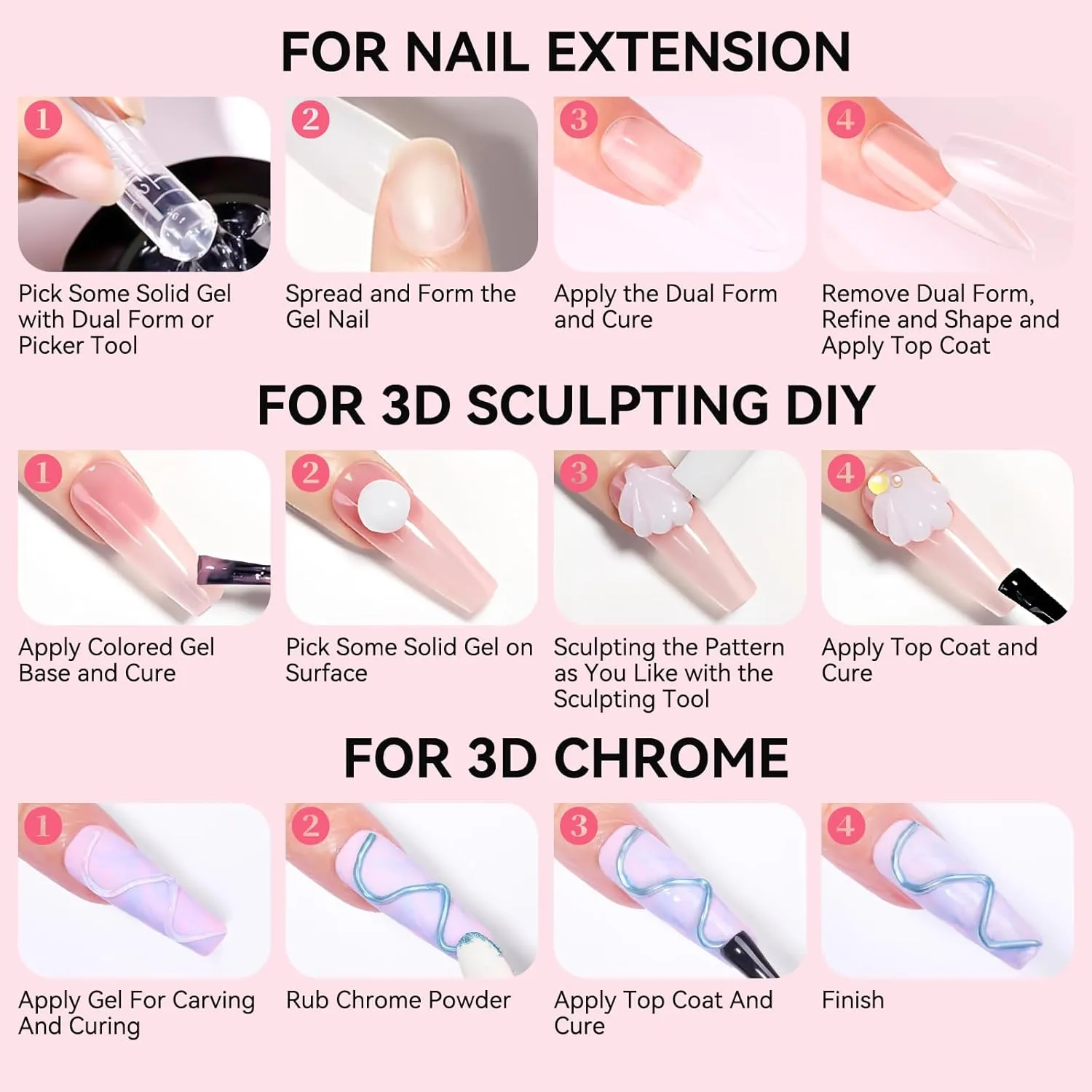 Makartt Solid Gel Builder: 4-in-1 50g Large Capacity Clear Non-sticky for Extension 3D Sculpting Nail, UV Glue for Acrylic Tips, Rhinestones & Sculpture Hard Gels for Nails UV/LED Lamp Required