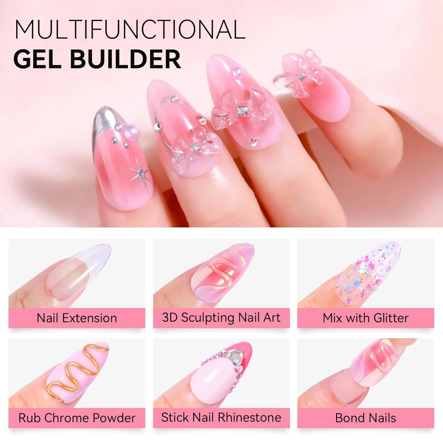 Makartt Solid Gel Builder: 4-in-1 50g Large Capacity Clear Non-sticky for Extension 3D Sculpting Nail, UV Glue for Acrylic Tips, Rhinestones & Sculpture Hard Gels for Nails UV/LED Lamp Required
