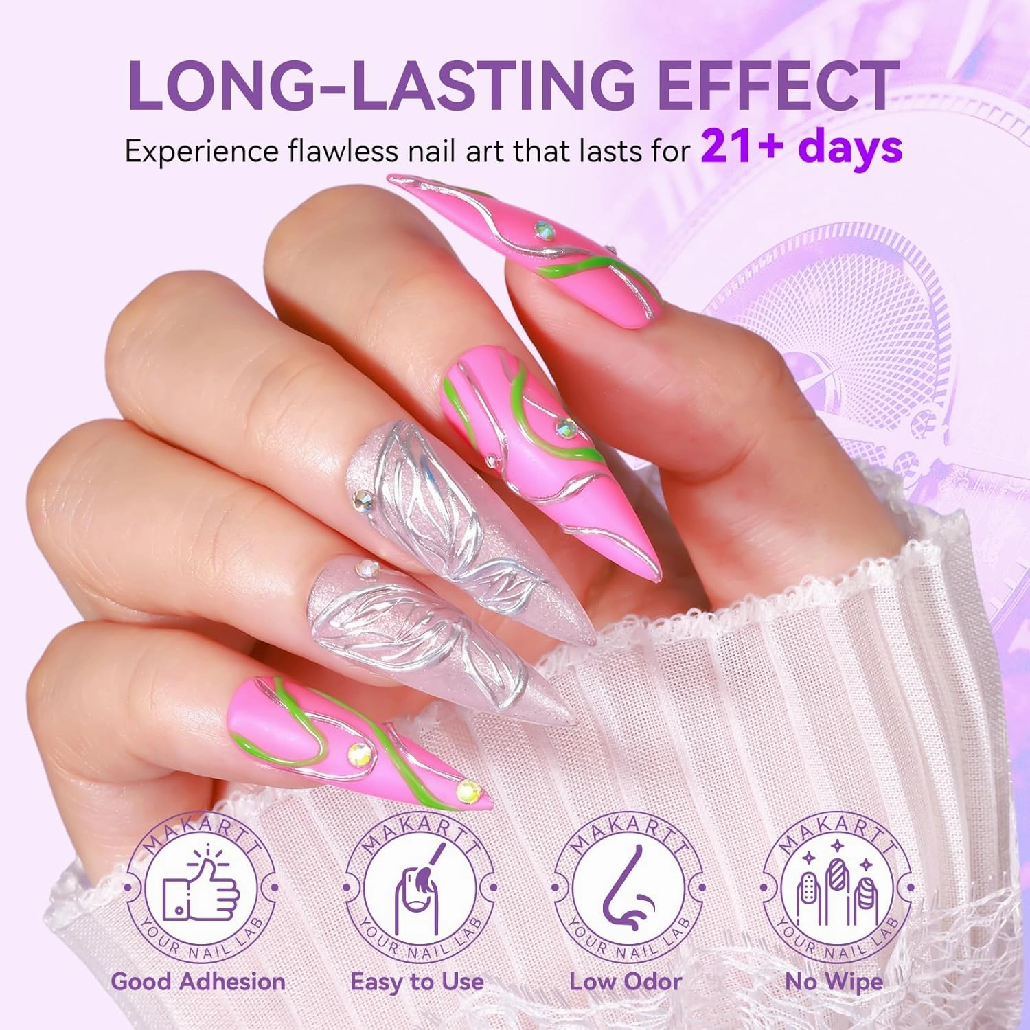 Makartt 3D Nail Gel: 2PCS Clear 3D Painting Gels for Nails Art, Mixable with Chrome Powder and Polish, No Wipe UV Gel for Sculpting and Carving, for Home & Salon DIY